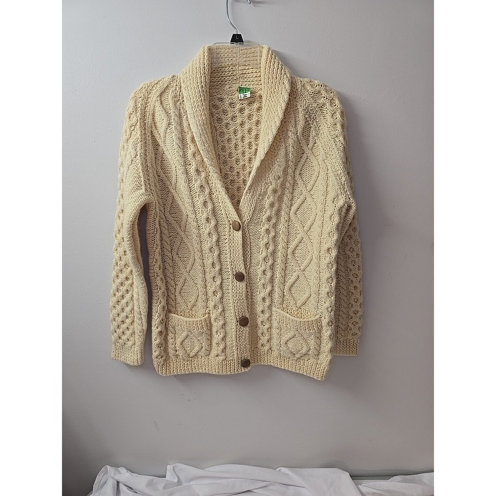 Vtg Mary Smith Handmade Wool Knit  Ivory Sweater Made In Ireland *READ*